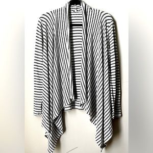Women’s Lily White Asymmetrical Open-Front Black & White Cardigan, Size M, EUC
